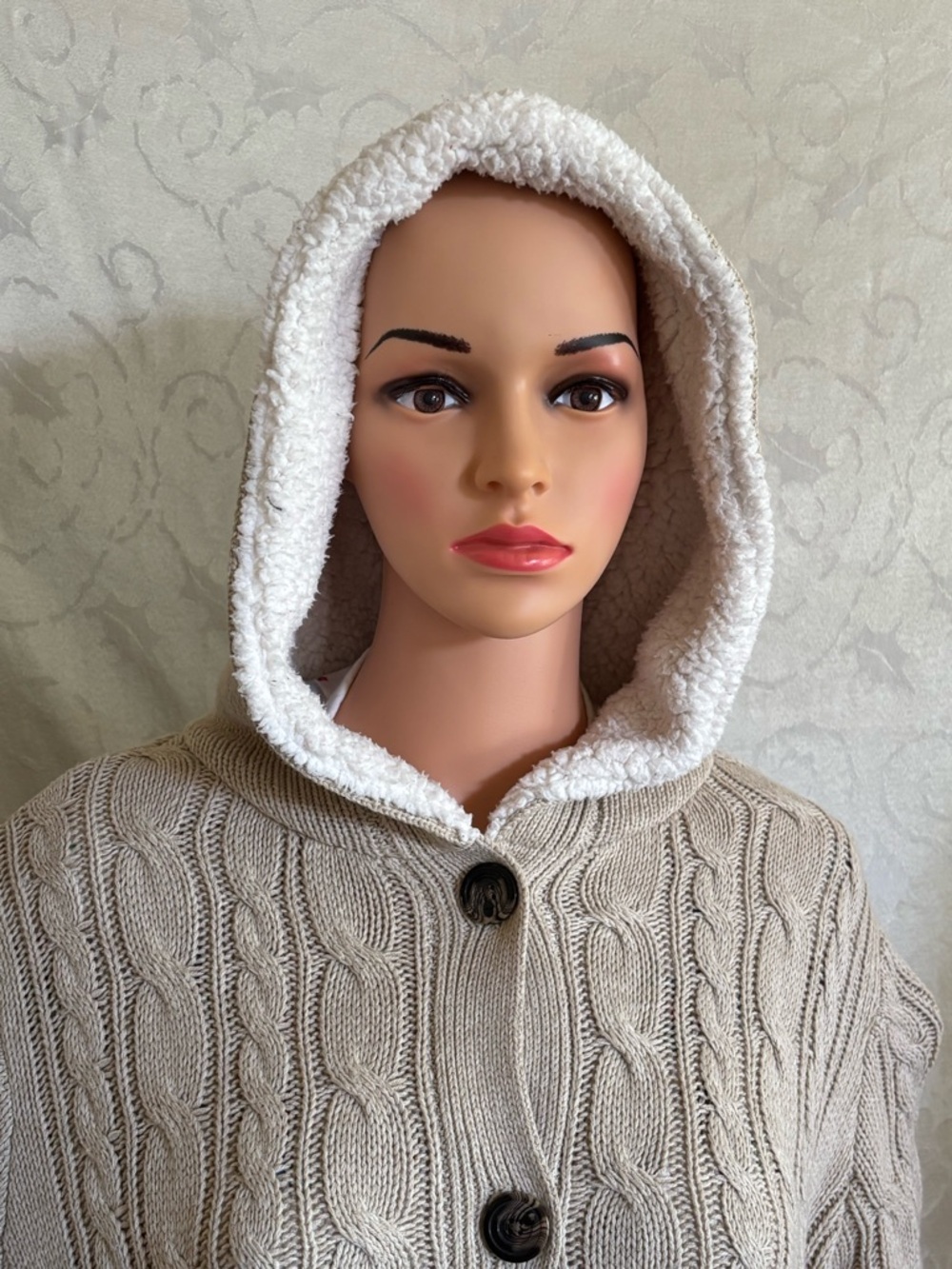 denim + company (d&co) Beige Sweater Cardigan with 100% Polyester Hood Lining